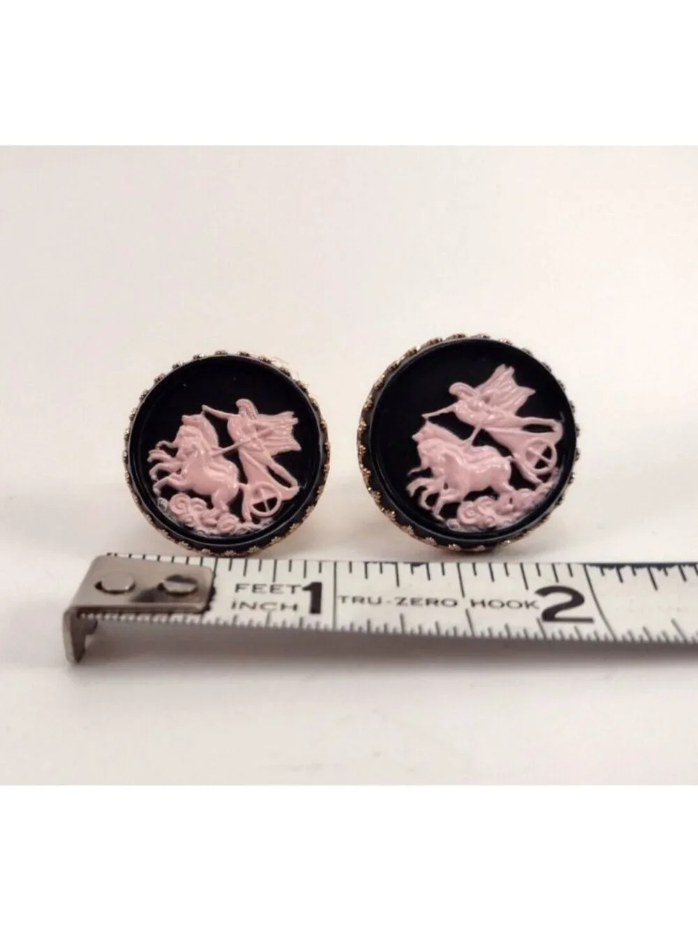 Vintage Chariot Cuff Links Black Winged Roman Mens Cufflinks Mid Century Plastic
